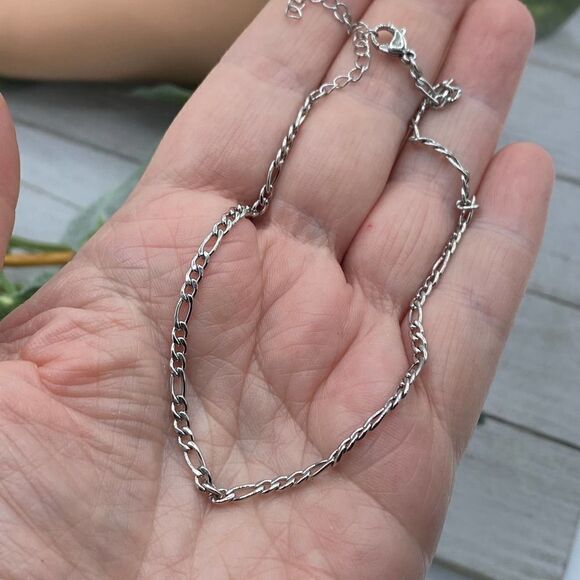 Stainless Steel 3 mm Figaro Anklet Ankle Bracelet - Picture 3 of 3